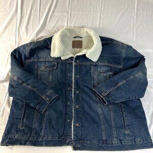 TRUE NATION Denim Sherpa Lined Button Front Trucker Jean Jacket Mens Size 3XL